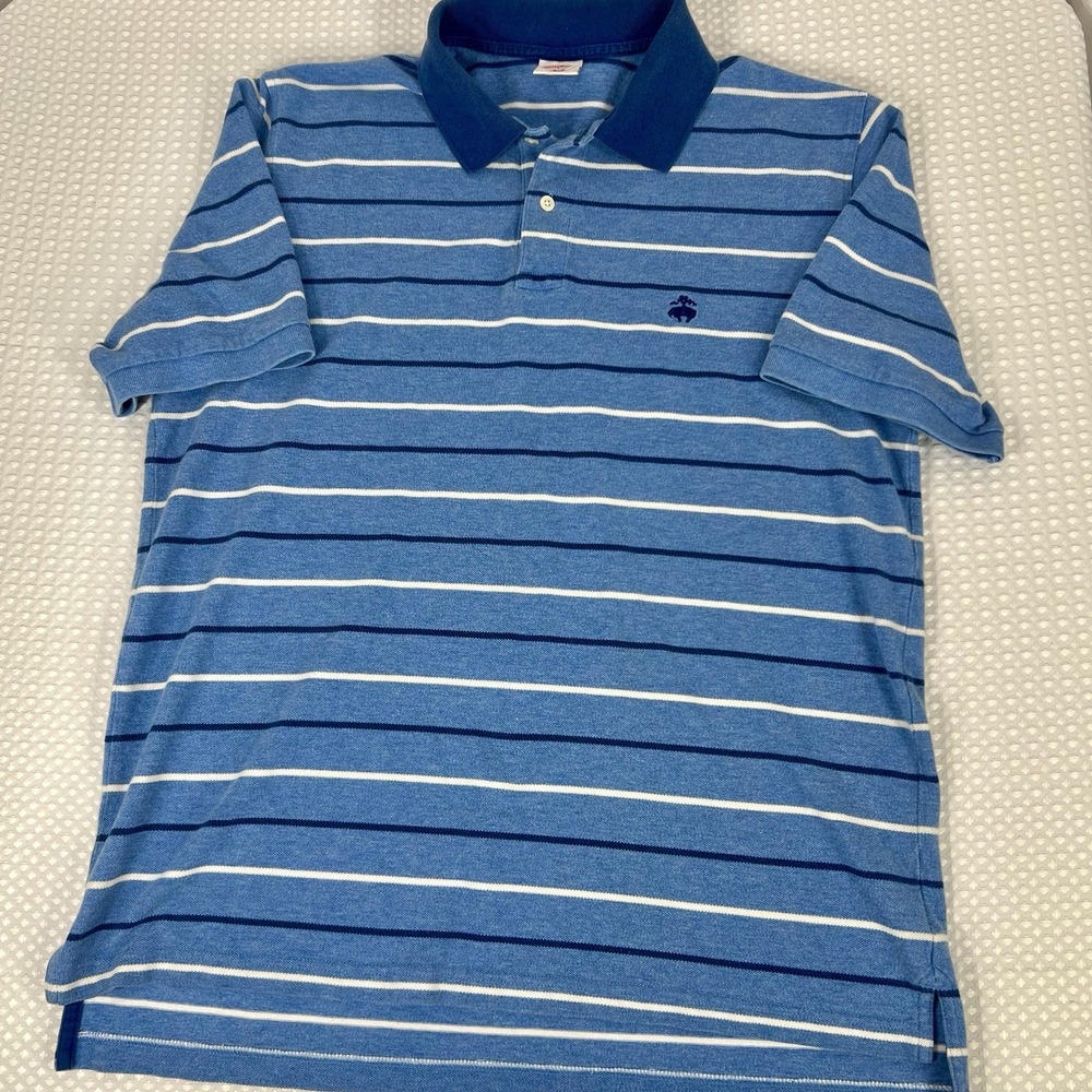 Brooks Brothers 346 Polo Shirt Blue Striped Cotton Short Sleeve Men's Large L